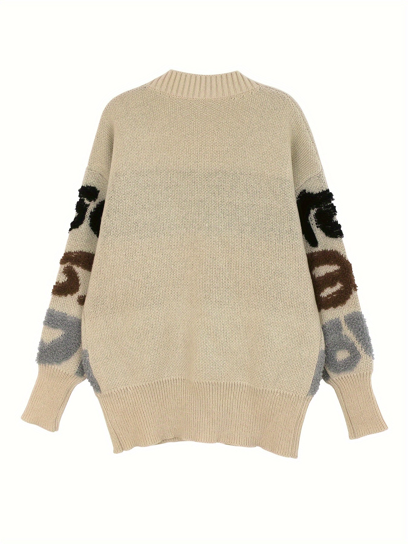 Stilvolle Buchstabenmuster Strickjacke Für Damen | Ideal für den Alltag