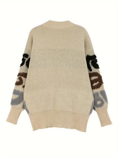 Stilvolle Buchstabenmuster Strickjacke Für Damen | Ideal für den Alltag
