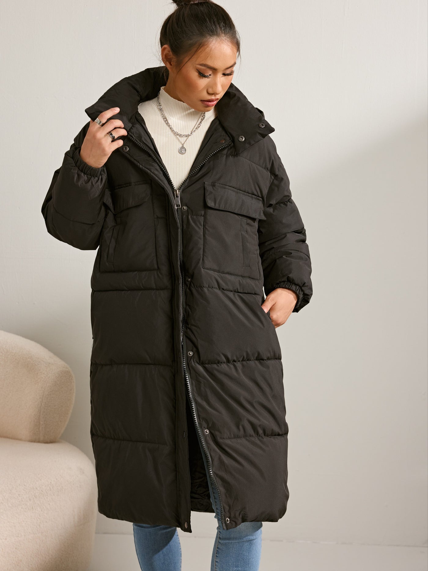 Stilvolle Warme Lange Puffer Winterjacke mit Kapuze für Damen | Perfekt für Outdoor-Aktivitäten