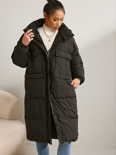 Stilvolle Warme Lange Puffer Winterjacke mit Kapuze für Damen | Perfekt für Outdoor-Aktivitäten