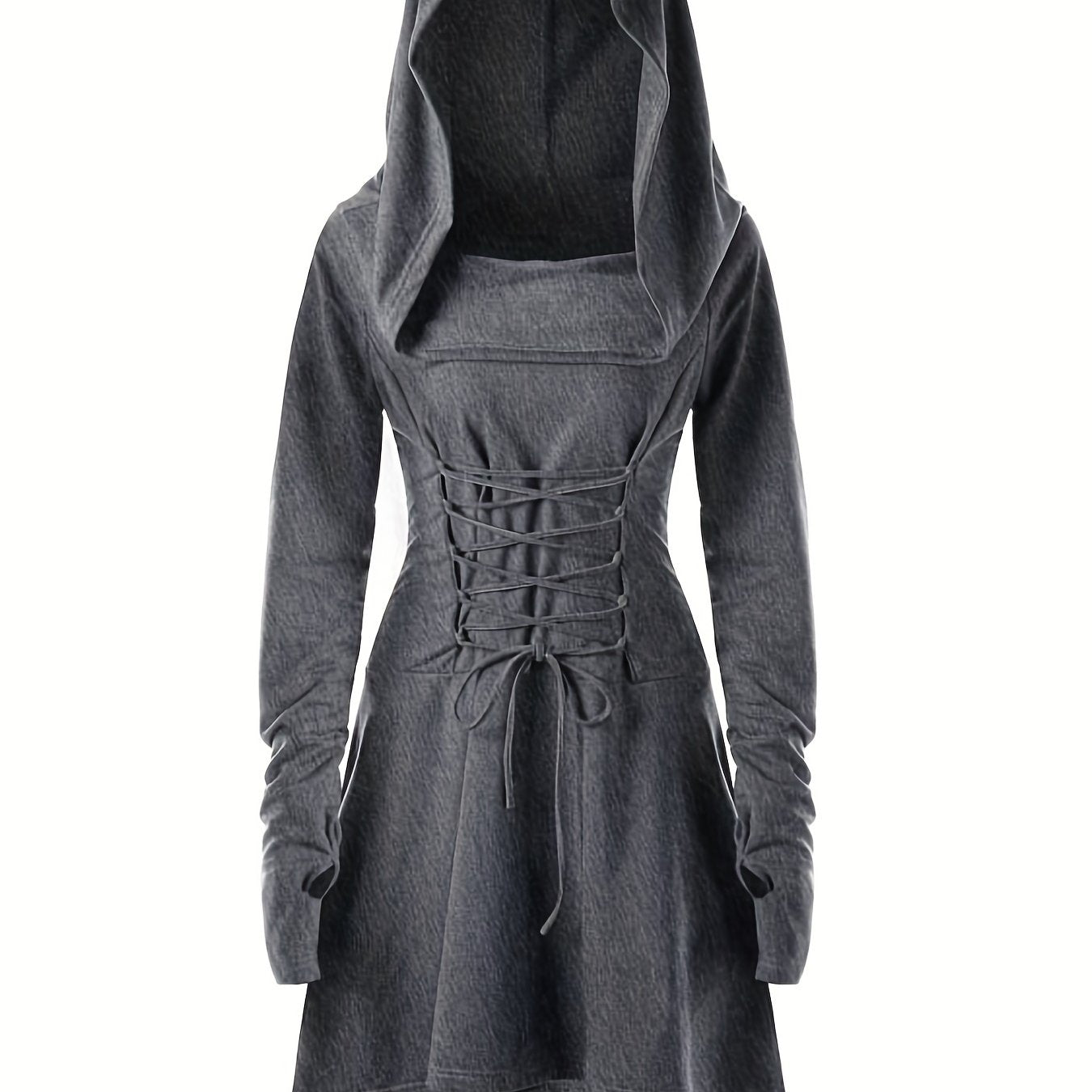 Damen Halloween-Kleid mit Kapuze | Schnürung & Asymmetrischer Saum