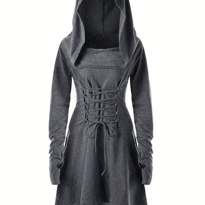 Damen Halloween-Kleid mit Kapuze | Schnürung & Asymmetrischer Saum