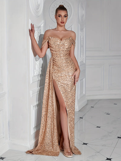 Elegantes Paillettenseitensplit Bodenlängenformelles Kleid Für Damen | Ideal für formelle Anlässe