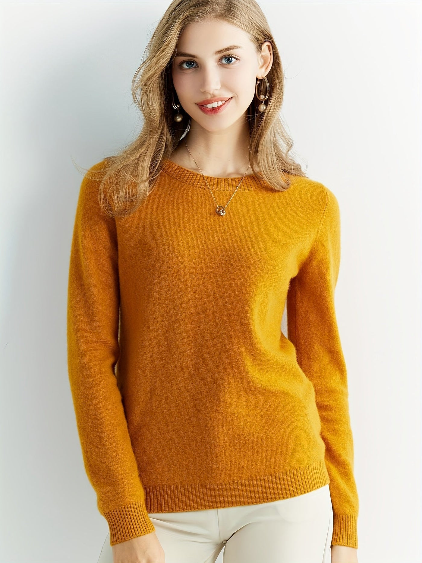 Eleganter Wollpullover mit Rundhalsausschnitt und warmen langen Ärmeln für Damen | Ideal für den Herbst