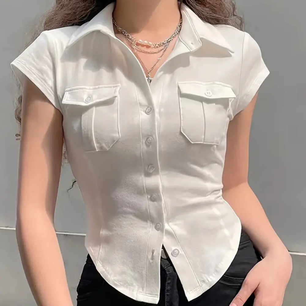 Annika - Einfache Weiße Bluse Damen Basis Kleiderschrank