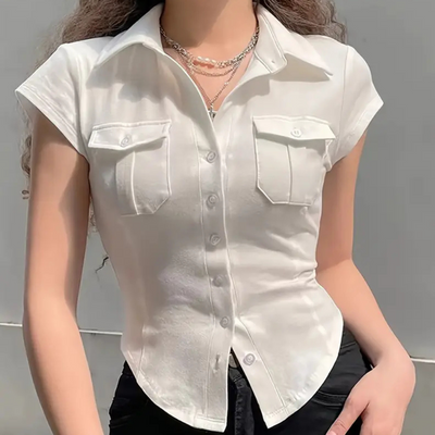 Annika - Einfache Weiße Bluse Damen Basis Kleiderschrank