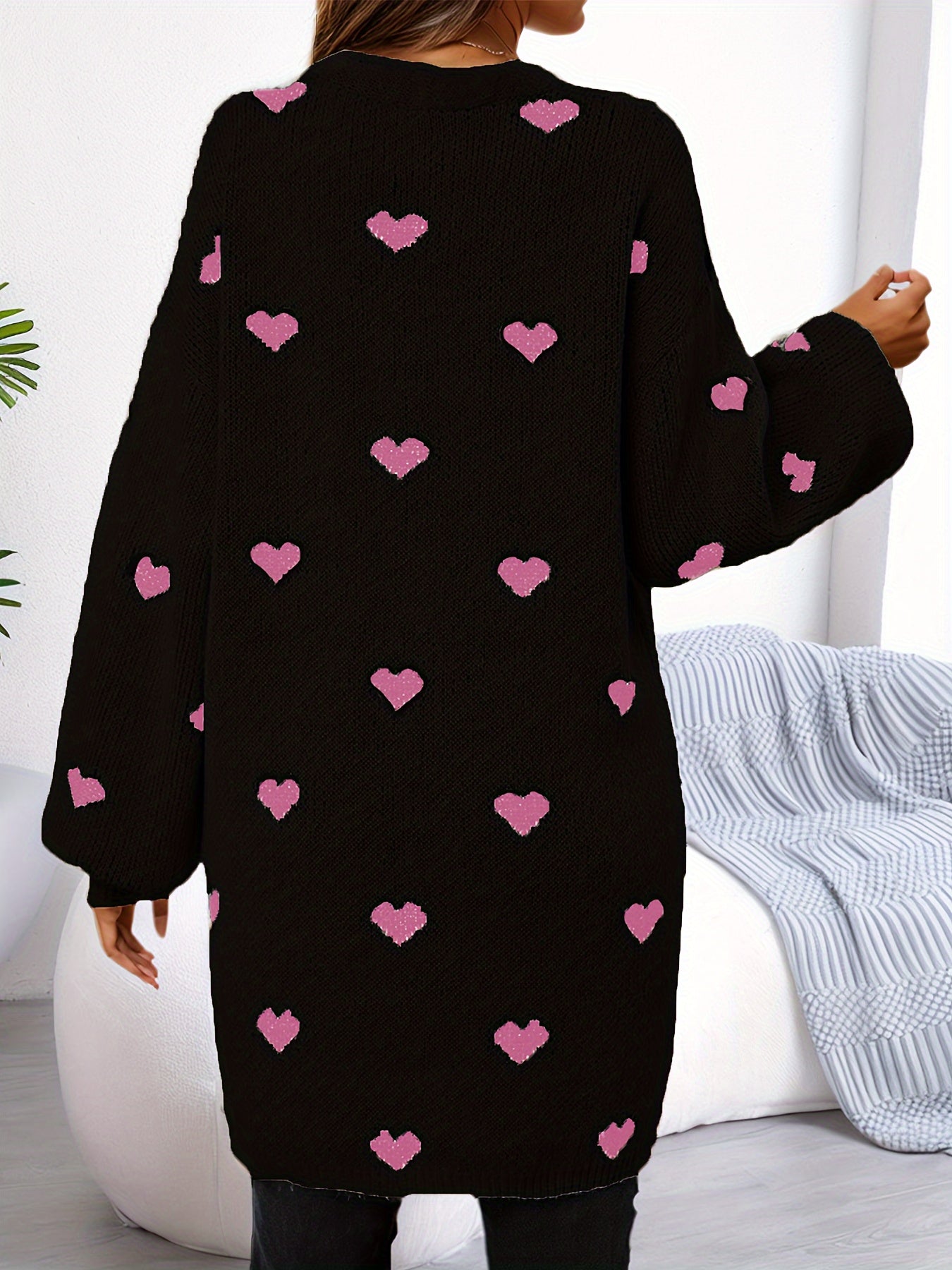 Lässige Herzmuster Strickjacke Für Damen | Perfekt für lässige Tage
