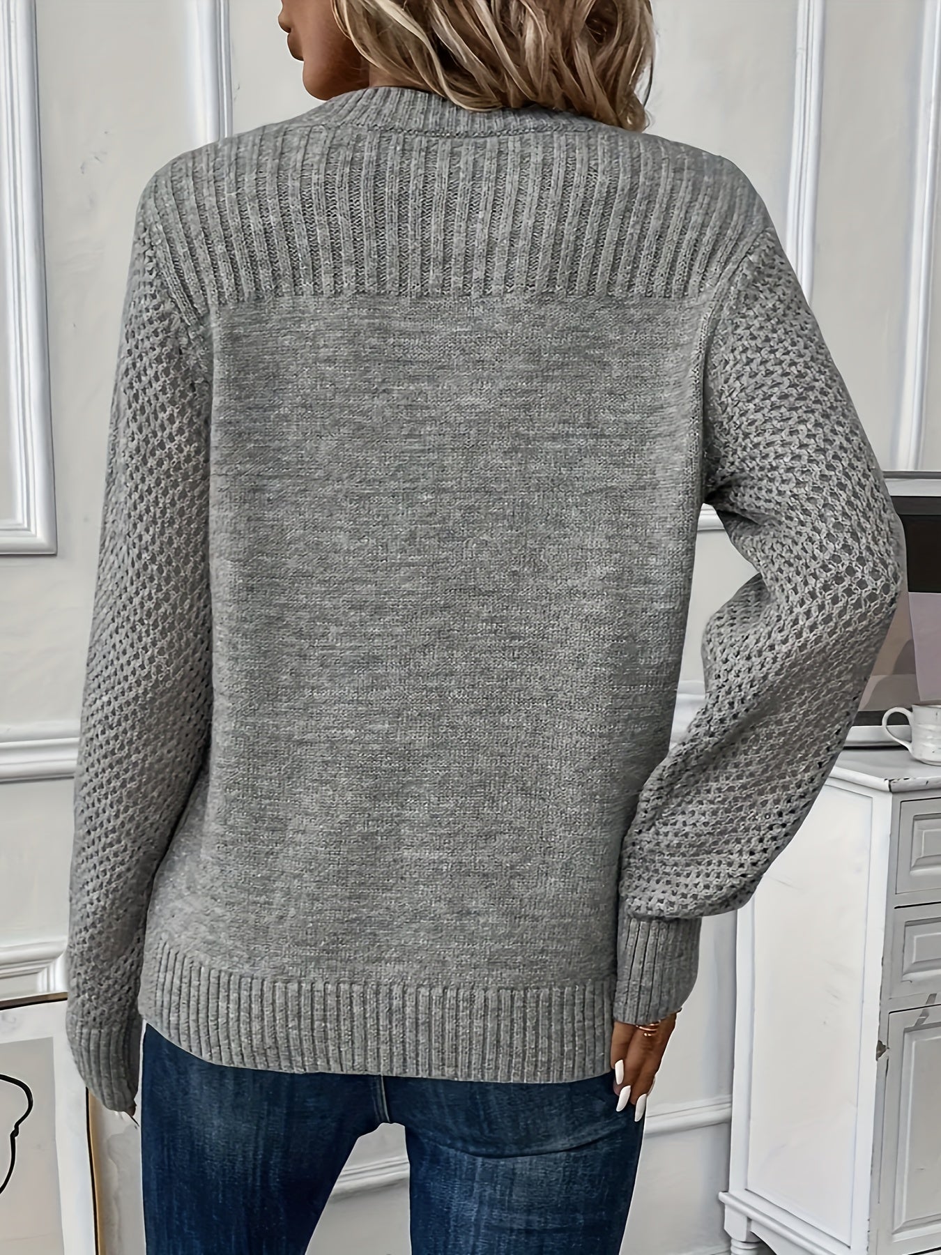 Lässiger einfarbiger, offener Pullover mit Fadendetails für Damen | Perfekt für lässige Tage