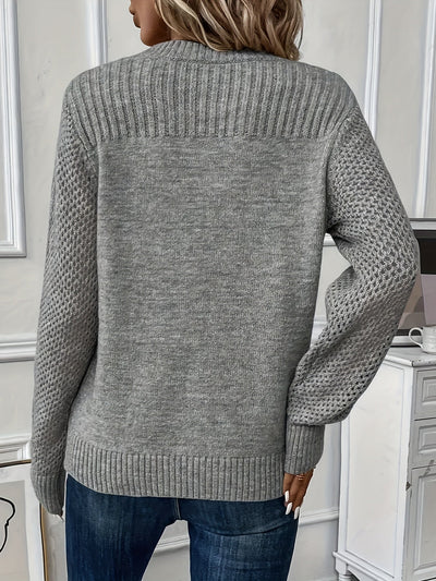 Lässiger einfarbiger, offener Pullover mit Fadendetails für Damen | Perfekt für lässige Tage