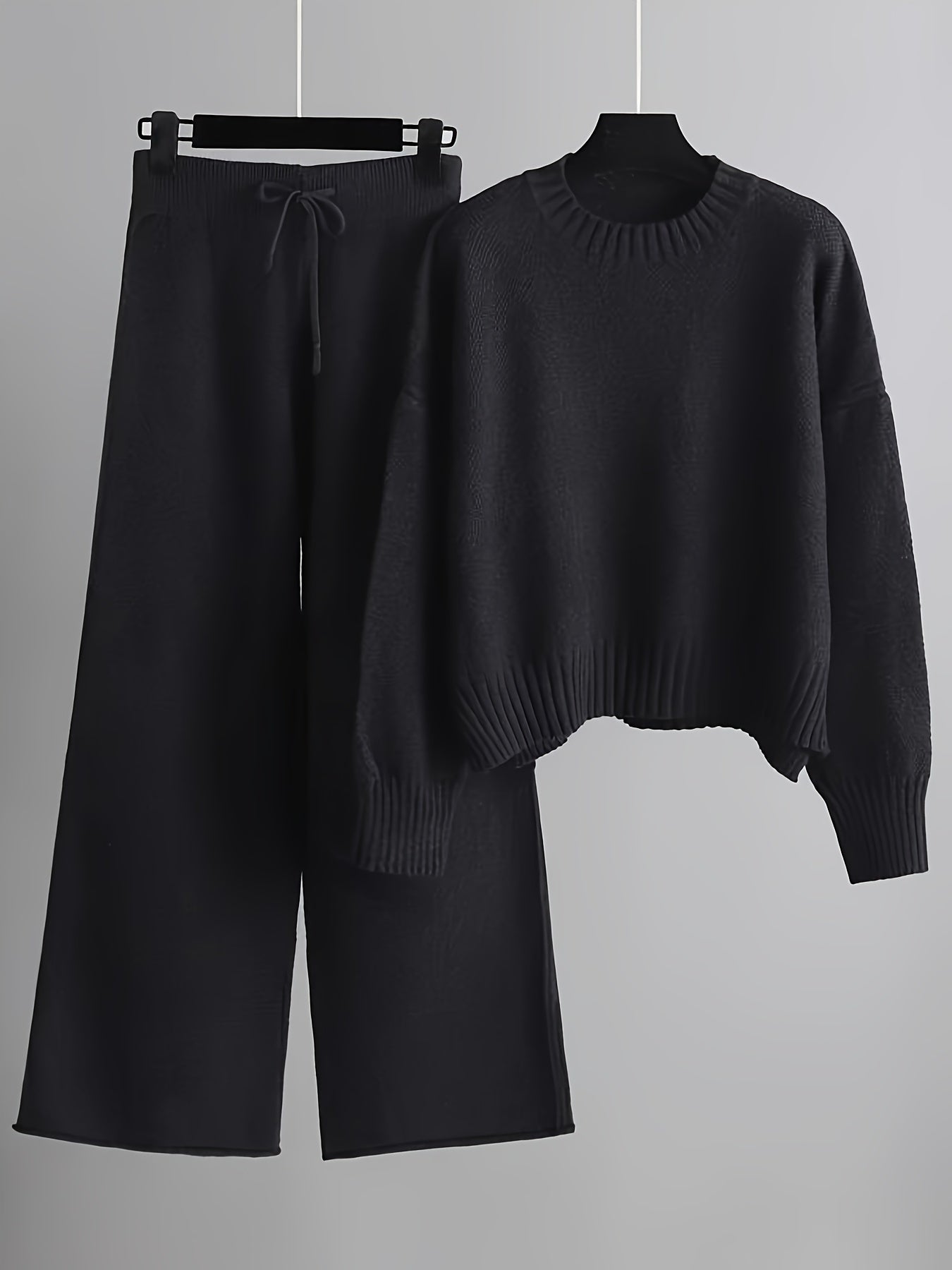 Bequemer Pullover In Einfarbigem Strick & Weitgeschnittene Jogginghose Für Damen | Ideal für Herbst/Winter