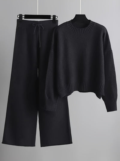 Bequemer Pullover In Einfarbigem Strick & Weitgeschnittene Jogginghose Für Damen | Ideal für Herbst/Winter