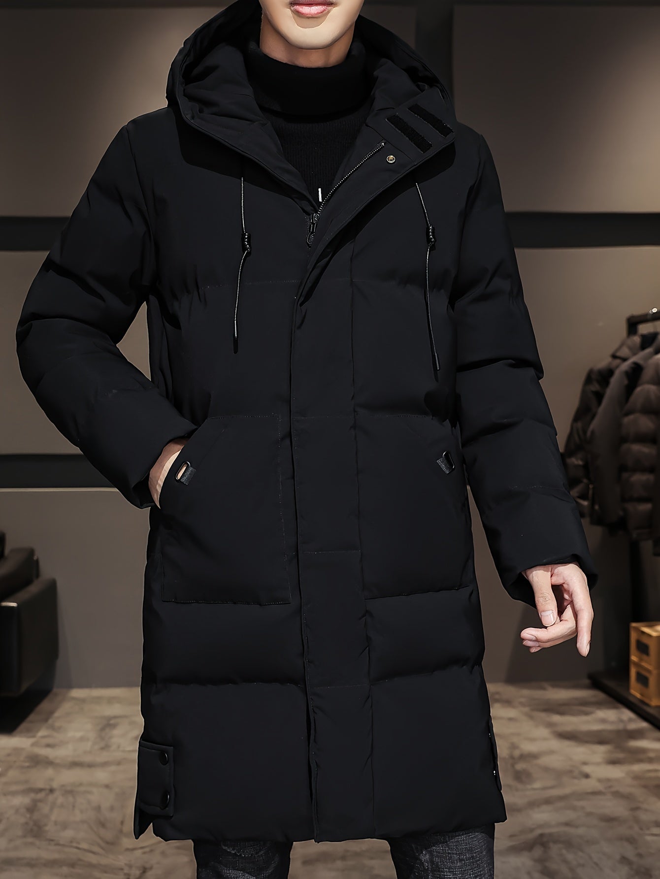 Elegante Schwarze Baumwoll-Winterjacke Für Herren | Ideal für Winter