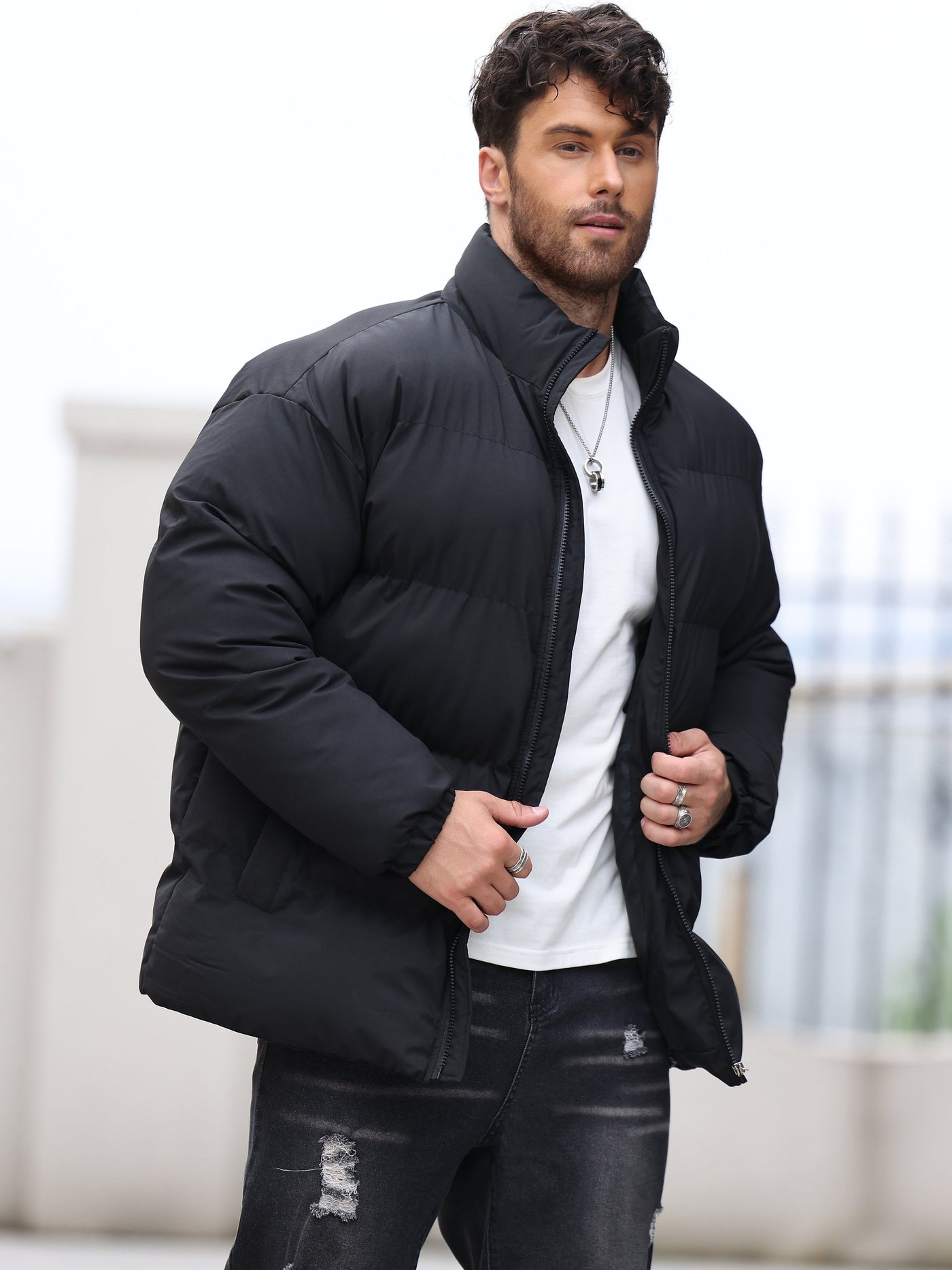 Lässige Gepolsterte Dicke Zip-Up Mit Stehkragen Winterjacke Für Herren | Perfekt für Outdoor-Aktivitäten