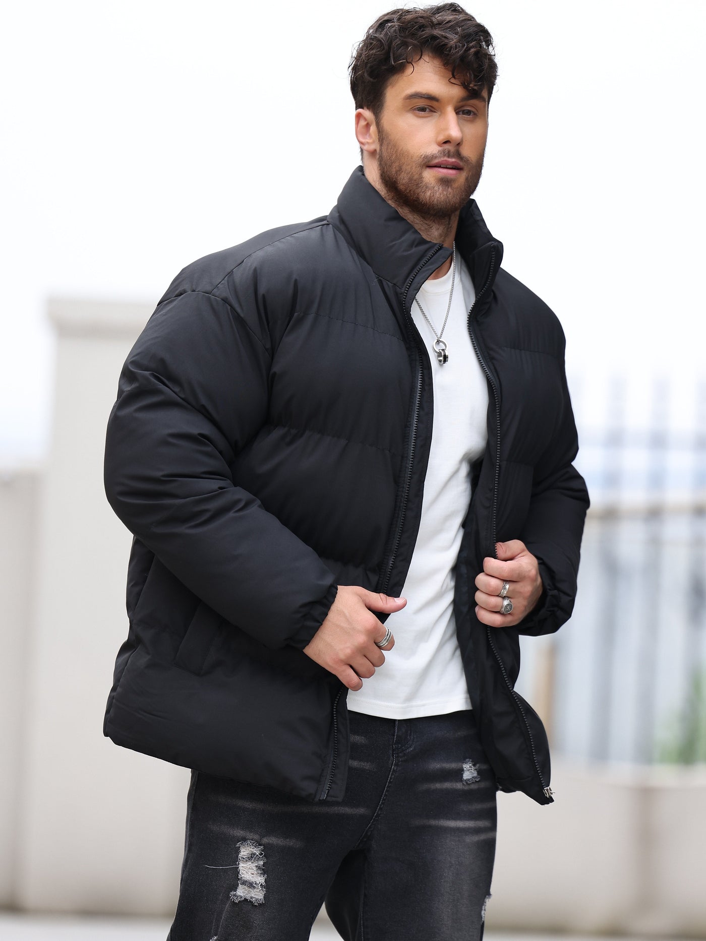 Casual Gepolstert Reißverschluss Mit Stehkragen Winterjacke Für Herren | Ideal für Winter