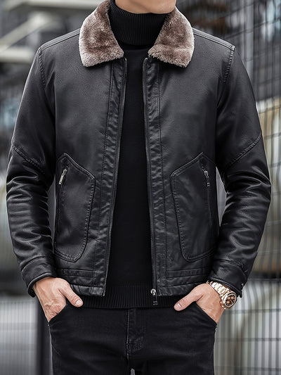 Lässige Fleece Gefütterte PU Leder Winterjacke Für Herren | Ideal für den Winter