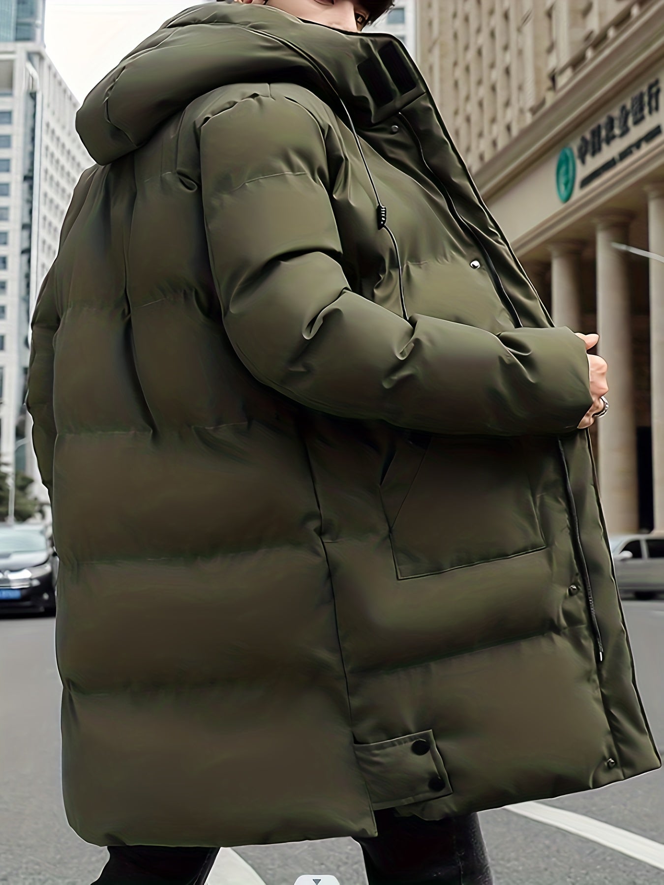 Warme Mittellange Kapuzen-Übermantel-Winterjacke Für Herren | Perfekt für Outdoor-Aktivitäten