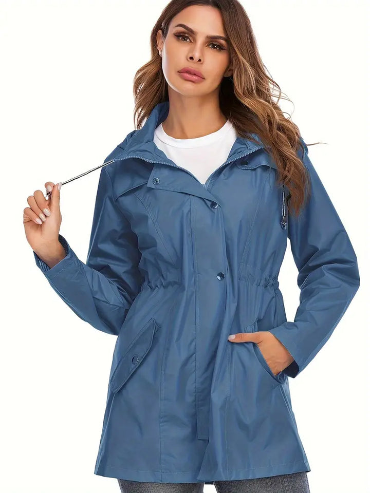 Stylischer Mid-Langer Reißverschluss-Regenjacke Mit Kapuze Für Damen | Ideal für den Winter