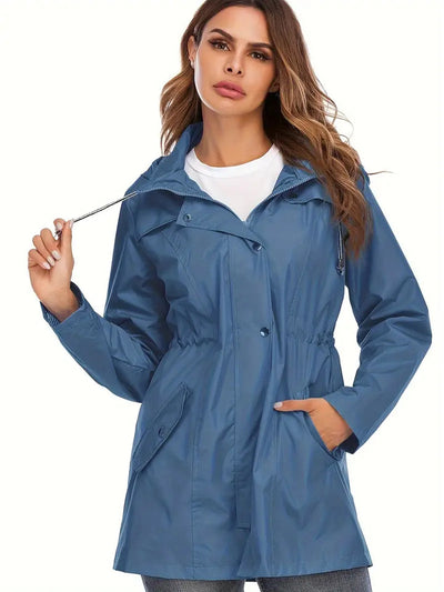 Stylischer Mid-Langer Reißverschluss-Regenjacke Mit Kapuze Für Damen | Ideal für den Winter