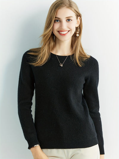 Eleganter Wollpullover mit Rundhalsausschnitt und warmen langen Ärmeln für Damen | Ideal für den Herbst