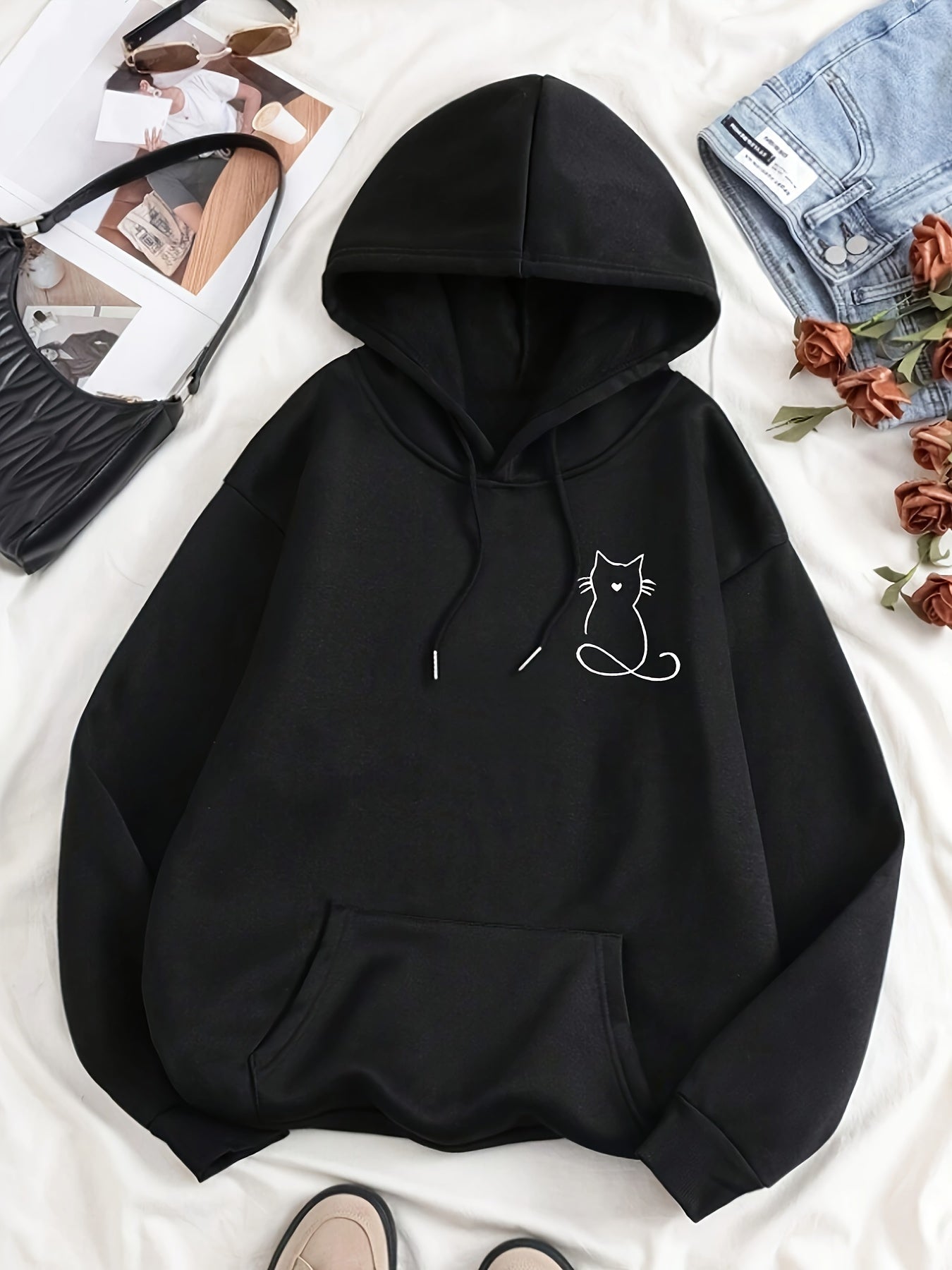 Stilvoller Sweat-Pullover-Hoody mit Katzenprint für Women | Perfekt für lässige Tage