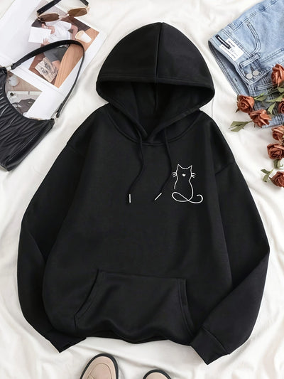 Stilvoller Sweat-Pullover-Hoody mit Katzenprint für Women | Perfekt für lässige Tage