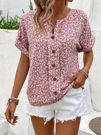 Cindy™ | Blumenmuster mit Schlitz-Ausschnitt Bluse