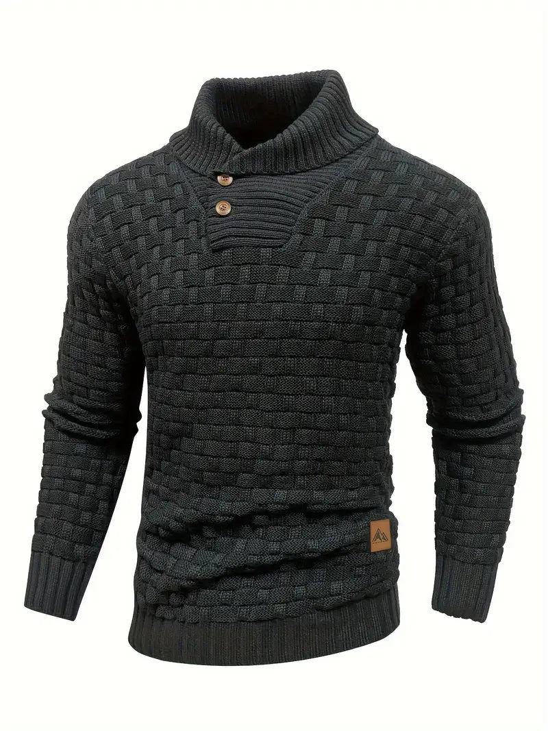 Strickpullover mit Schalkragen und Knopfleiste für Männer