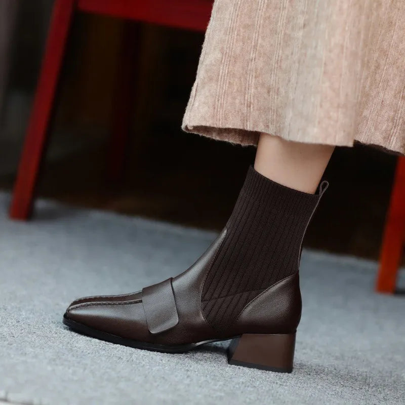 Damen-Stiefeletten mit elastischem Strickschaft – Modische Sock-Boots mit Blockabsatz