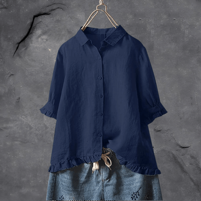 Annalisa - Button-Down-Bluse mit Dreiviertelärmeln und Rüschensaum | Entspannt schickes bequemes Blusentop
