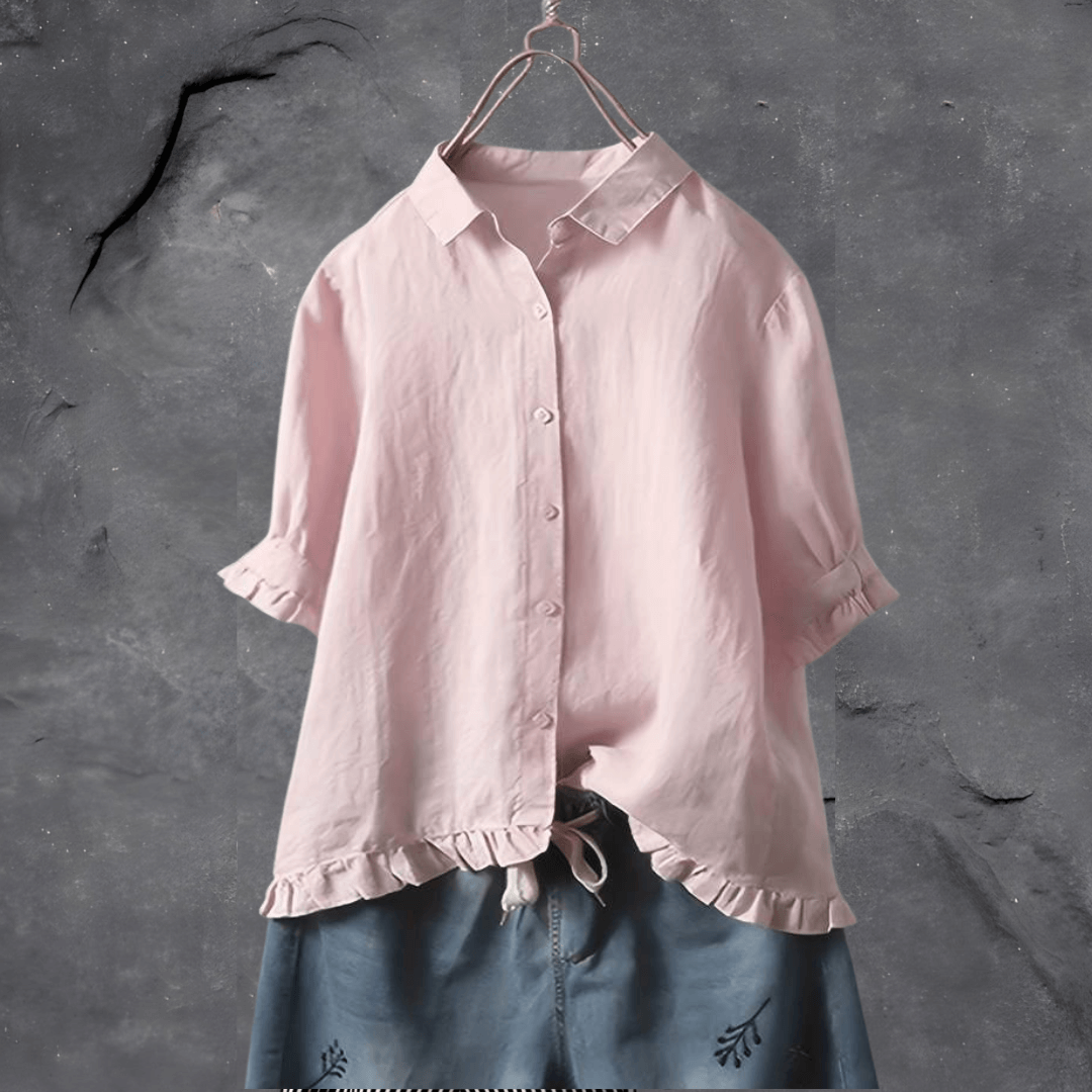 Annalisa - Button-Down-Bluse mit Dreiviertelärmeln und Rüschensaum | Entspannt schickes bequemes Blusentop