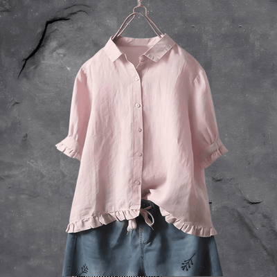 Annalisa - Button-Down-Bluse mit Dreiviertelärmeln und Rüschensaum | Entspannt schickes bequemes Blusentop