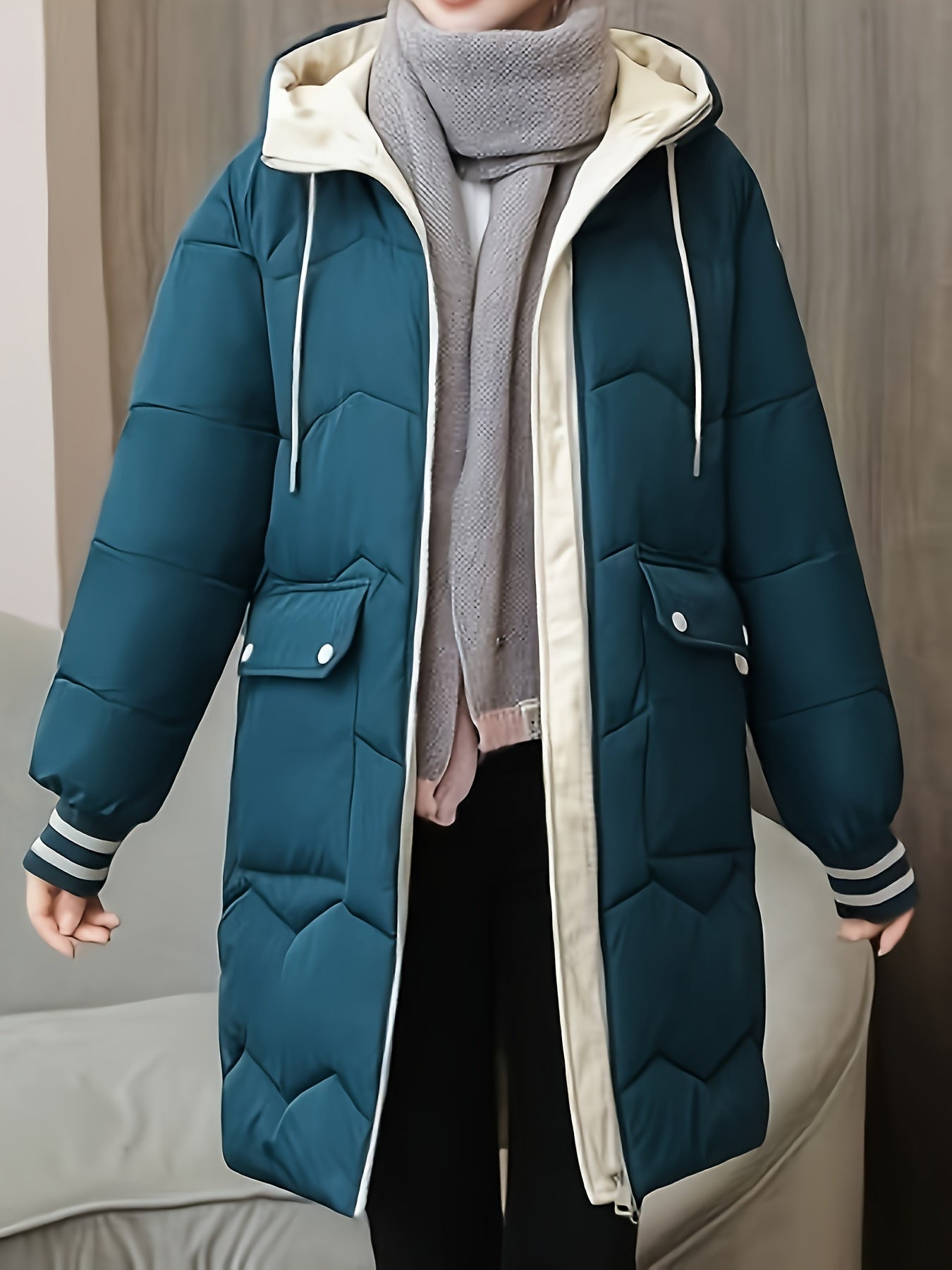 Warme modische Puffer-Winterjacke mit Kapuze für Damen | Ideal für Winter