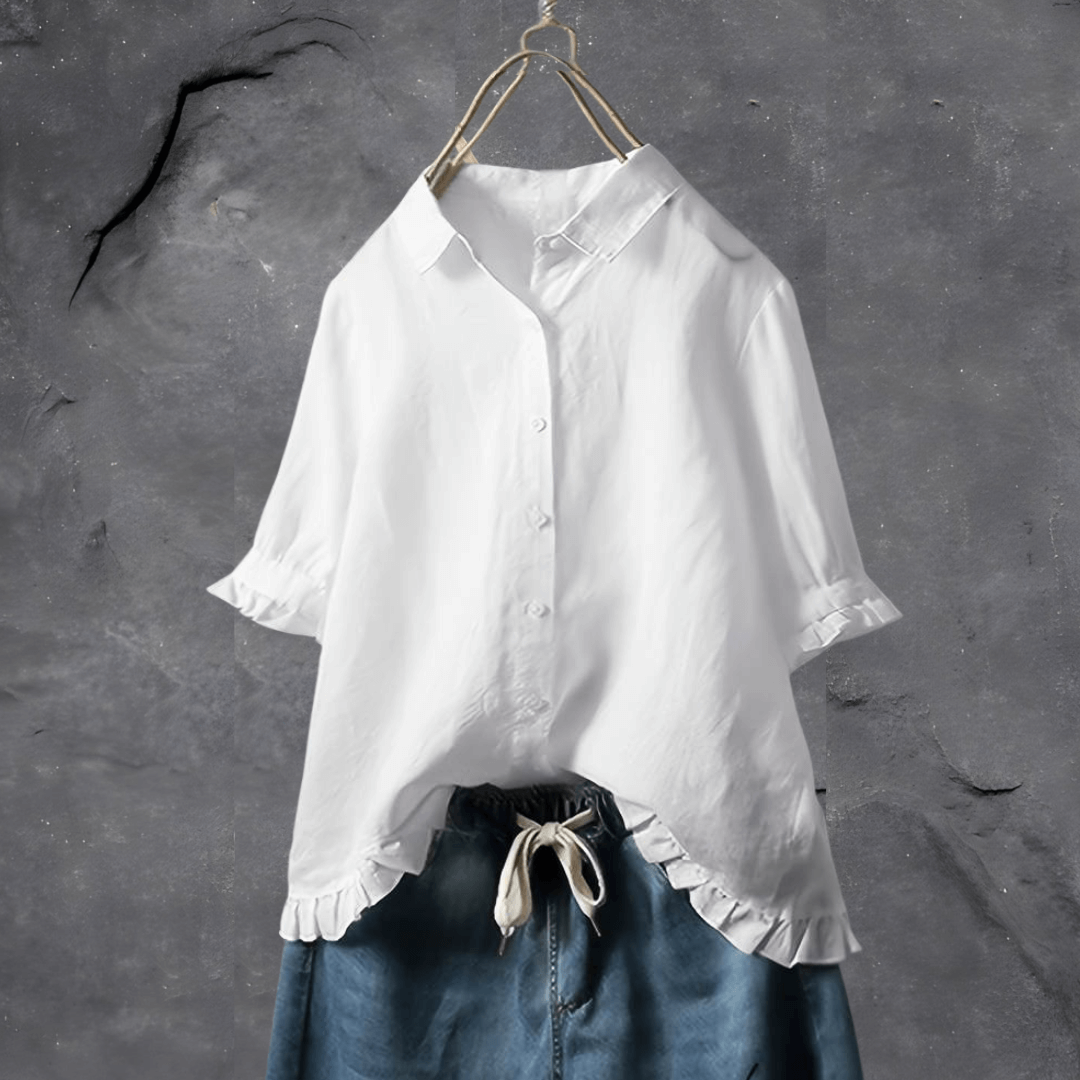 Annalisa - Button-Down-Bluse mit Dreiviertelärmeln und Rüschensaum | Entspannt schickes bequemes Blusentop