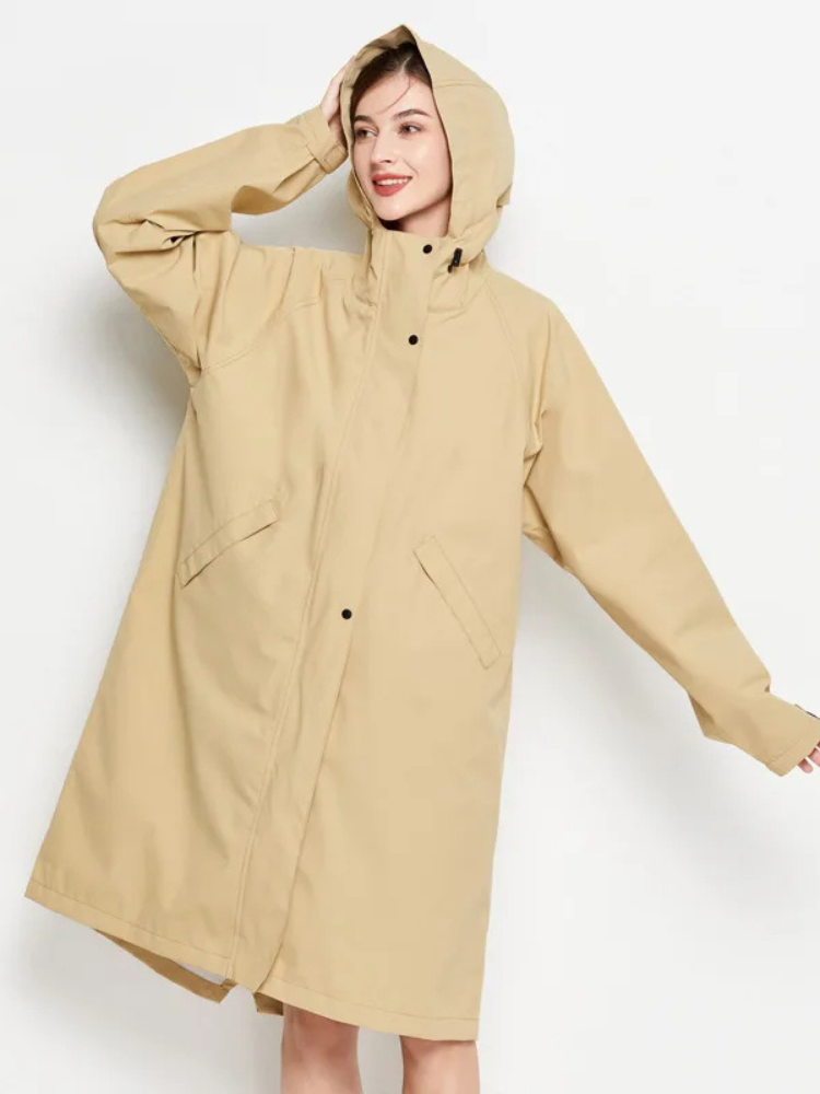 Damen Regenjacke mit Kapuze - Faltbare wasserdichte lange Jacke