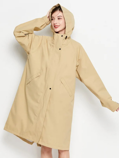 Damen Regenjacke mit Kapuze - Faltbare wasserdichte lange Jacke