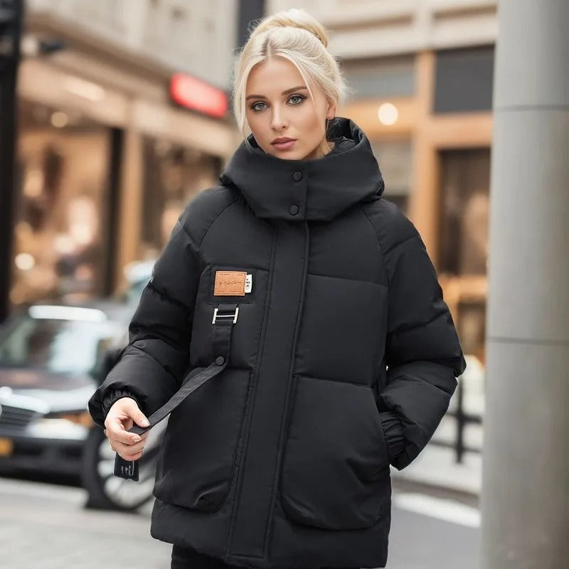 Damen Gesteppter Puffer-Mantel mit Übergroßen Taschen