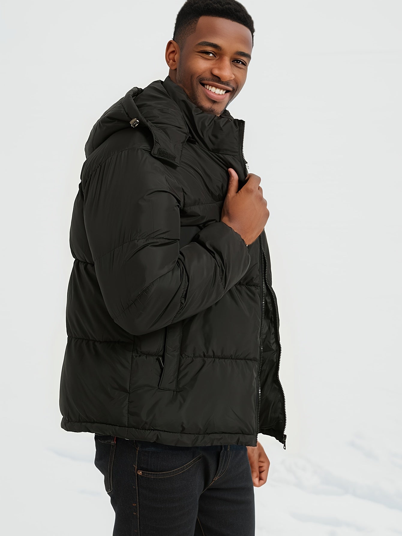 Casual Einfarbiger Hooded Daunen Parka Winterjacke mit Reissverschluss für Herren | Ideal für den Winter