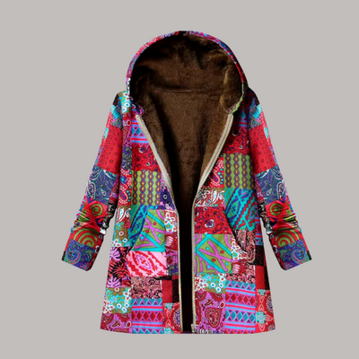 Gemütliche Patchwork-Kapuzenjacke für Frauen