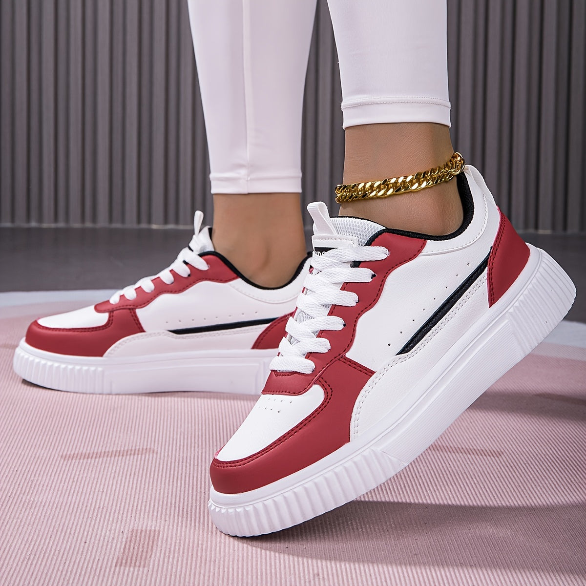 Schicke Kunstleder-Colorblock Skate Sneakers für Damen | Perfekt für Casual Days