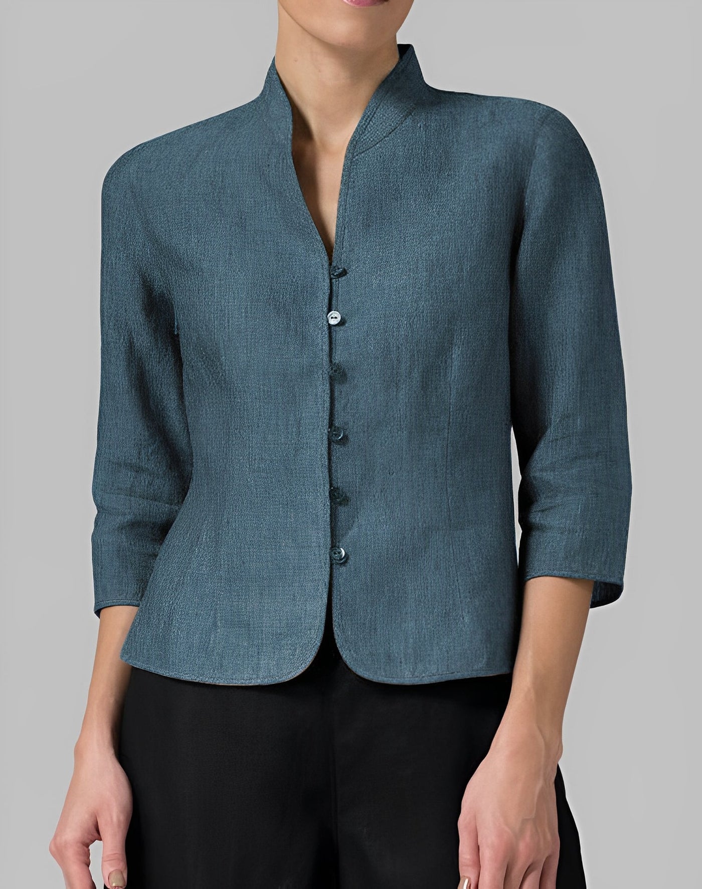 Madeline - Damen-Leinenbluse mit Stehkragen