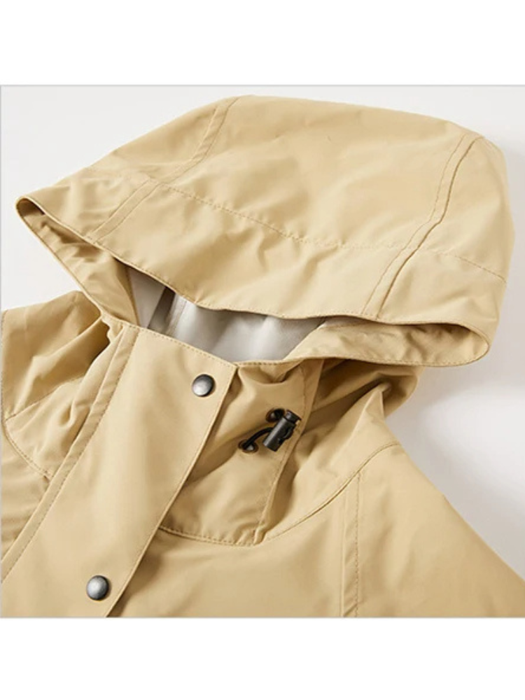 Damen Regenjacke mit Kapuze - Faltbare wasserdichte lange Jacke