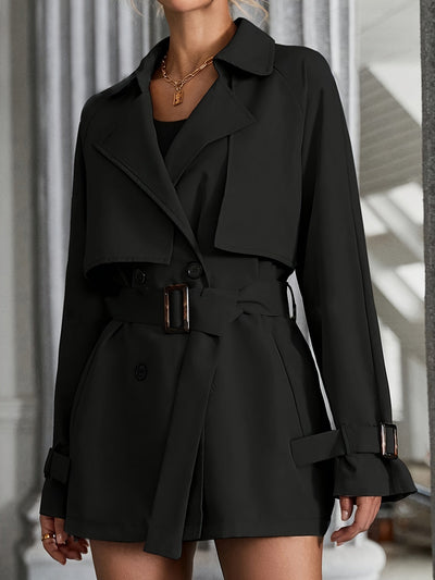 Eleganter Trenchcoat in schlichter Farbe mit gegürteten langen Ärmeln für Damen | Perfekt für jede Gelegenheit