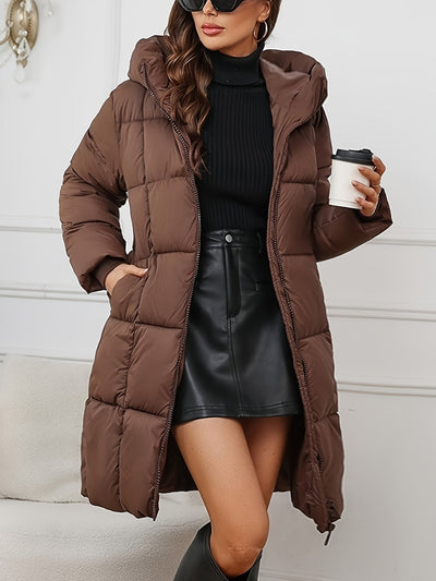 Elegante Lange Puffer Winterjacke mit Kapuze für Damen | Perfekt für Outdoor-Aktivitäten