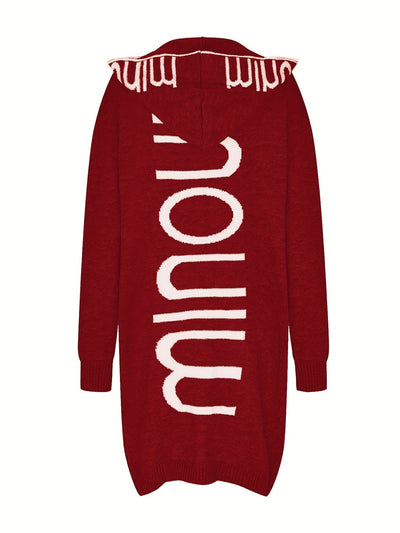 Stilvolle Kapuzen Strickjacke Mit Print Für Damen | Perfekt für Alltag