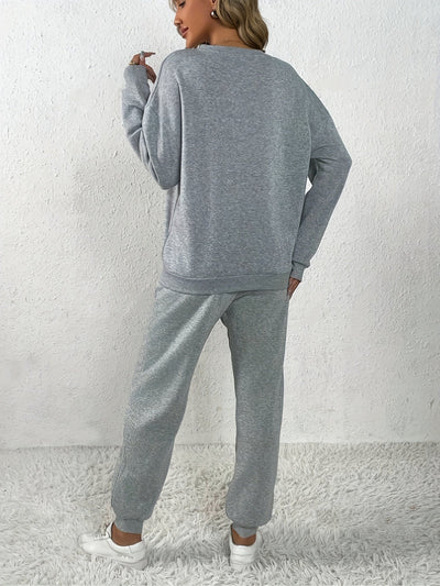 Bequemer Pullover Mit Rundhals Und Herzmuster & Jogginghose Für Damen | Ideal für Herbst/Winter