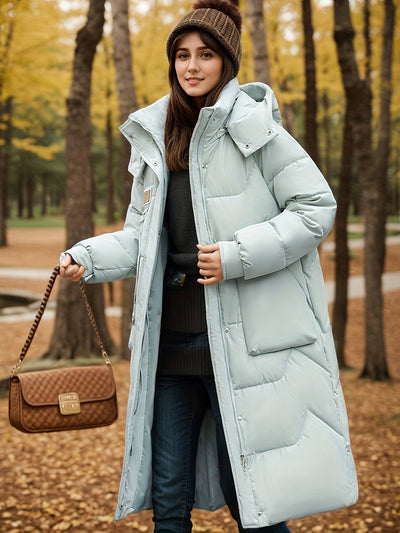 Elegante Warme Lange Puffer Winterjacke mit Kapuze für Damen | Ideal für den Winter