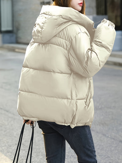 Kurze elegante warme Pufferjacke mit Kapuze für Damen | Für jeden Tag