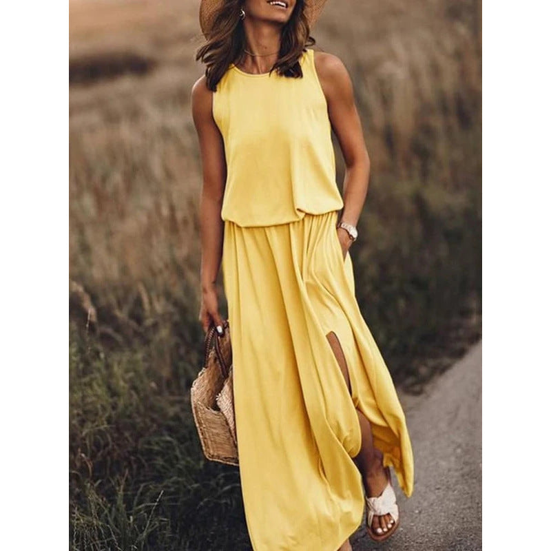 Ärmelloses Maxikleid | Fließender Stoff | Femininer Stil