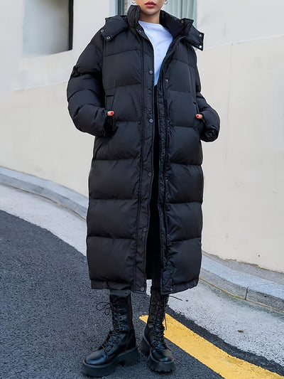 Lässige Lange Puffer Winterjacke mit Kapuze für Damen | Perfekt für Outdoor-Aktivitäten