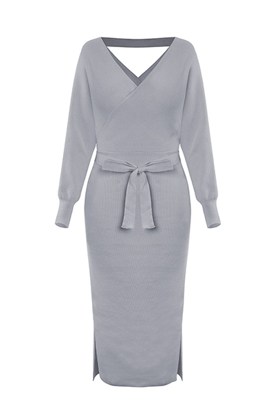 Ximena® | Elegantes, rückenfreies, geschlitztes Kleid mit V-Ausschnitt